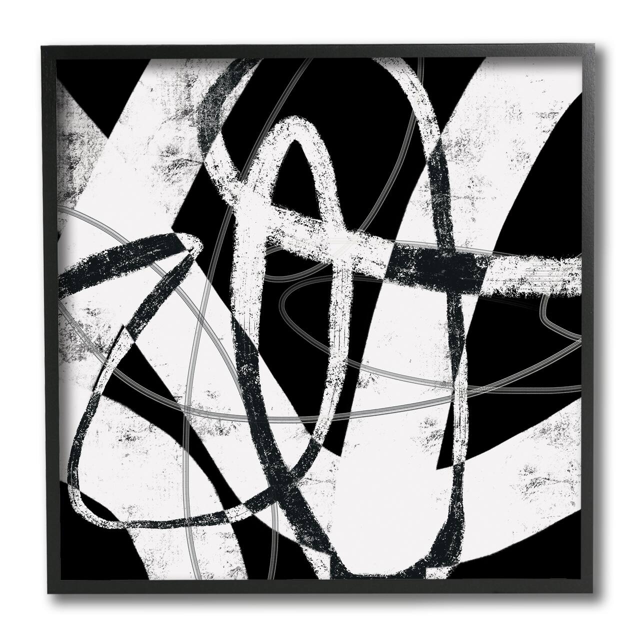 Stupell Industries Black and White Abstract Moving Paint Brush Strokes,12" x 12"